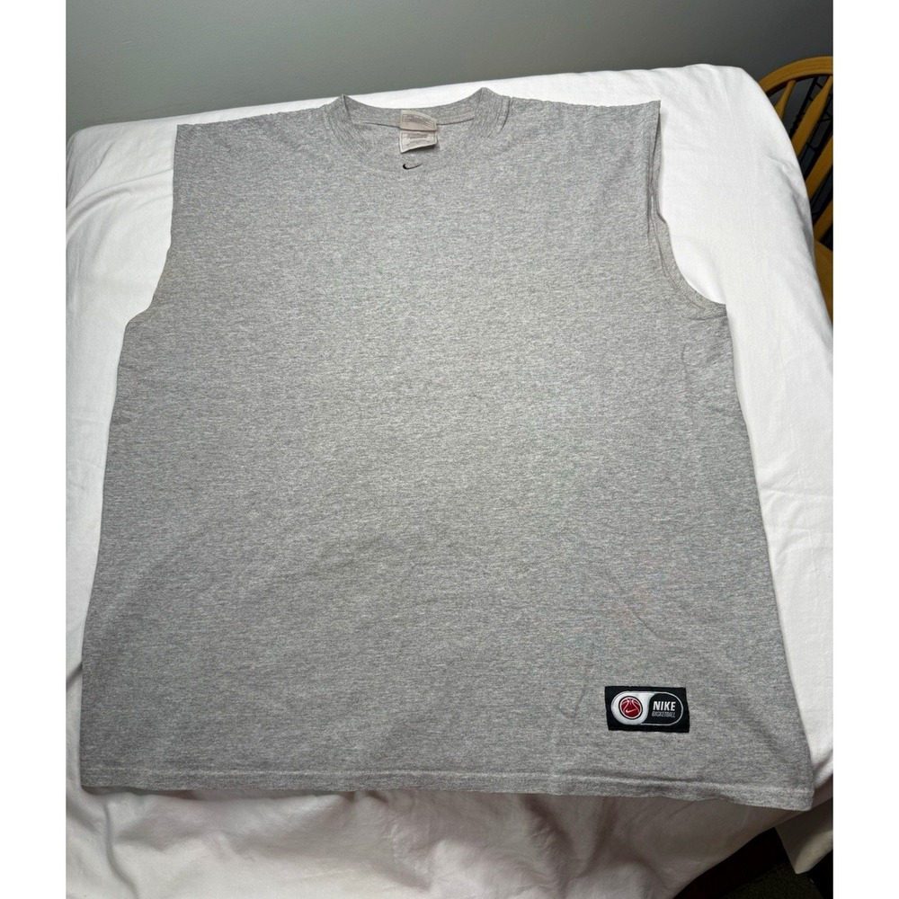 VTG 90s Nike Center Swoosh Sleeveless T Shirt Mens L Grey Silver Tag Basketball